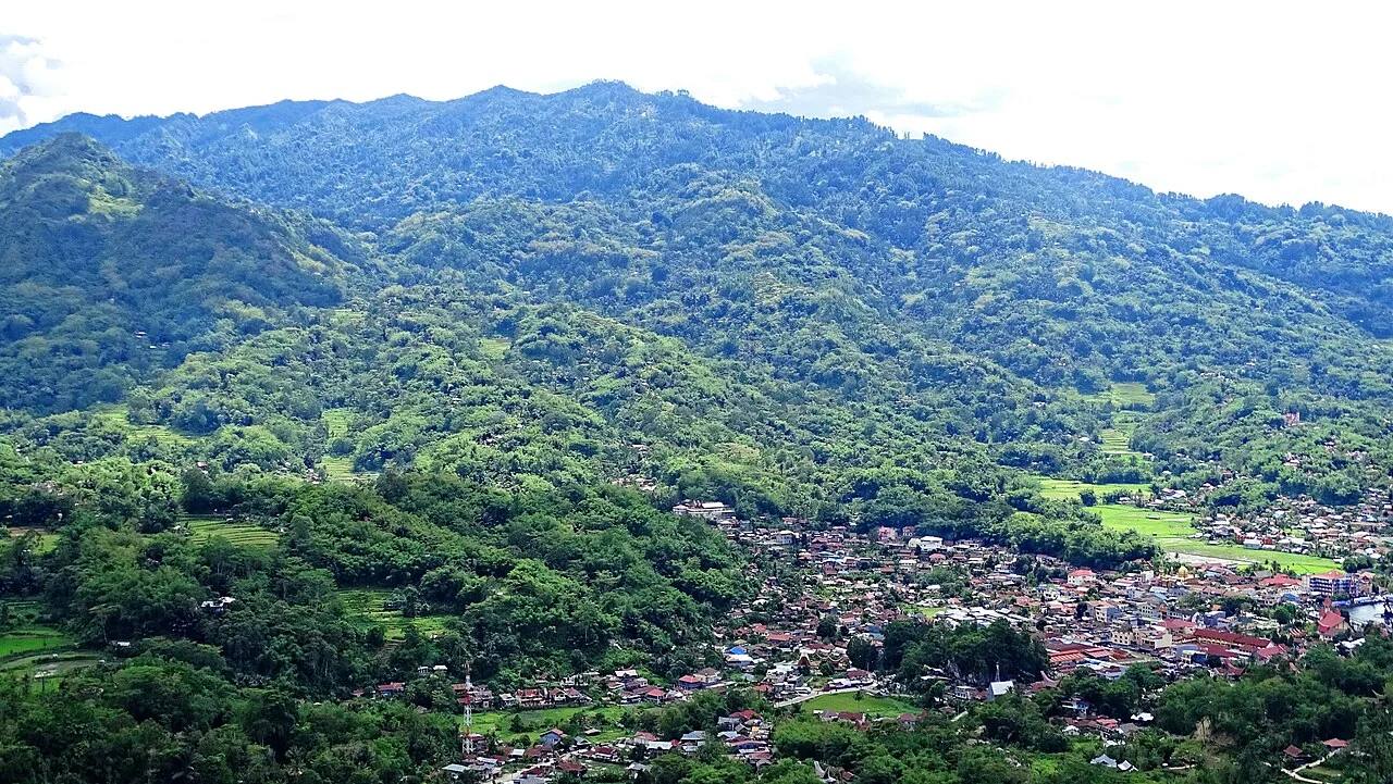 Makale town beneath the wooded mountain slopes of Tana Toraja