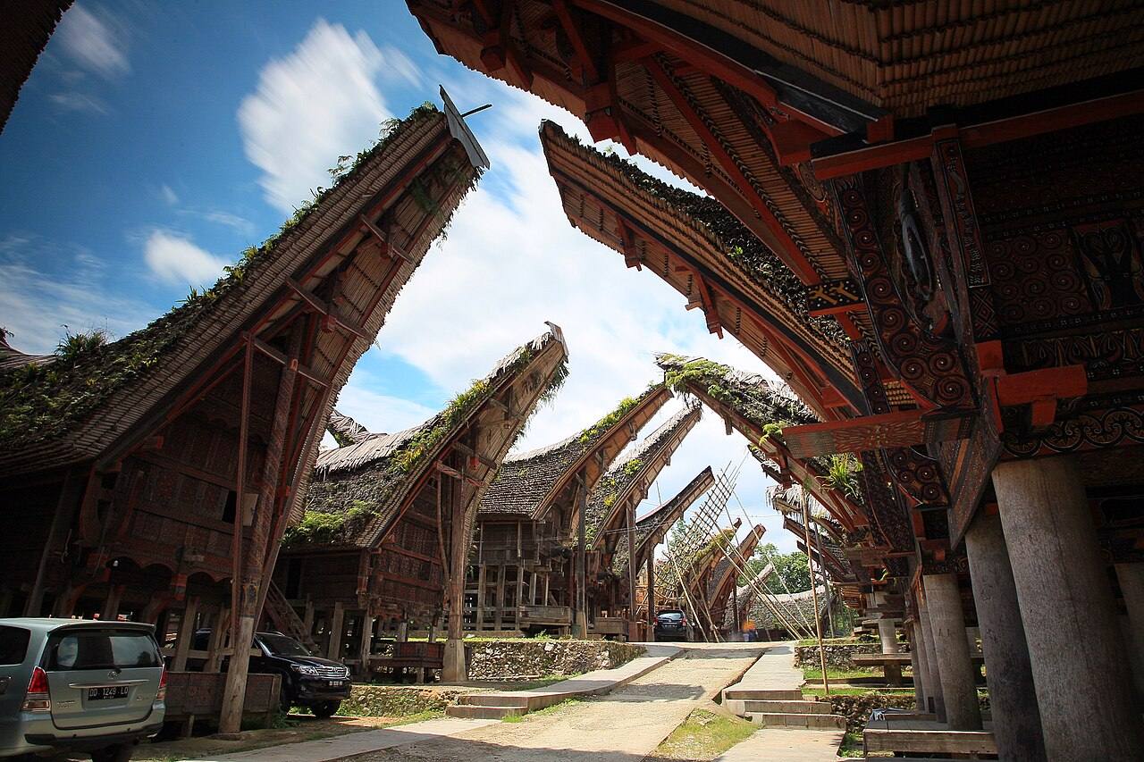 An empty tongkonan family compound in Toraja